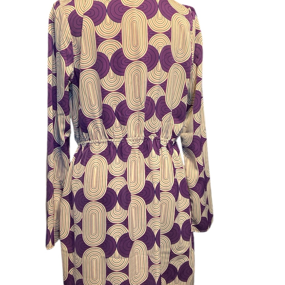 Purple and Cream Long Sleeve Dress with Geometric Print - Picture 6 of 6